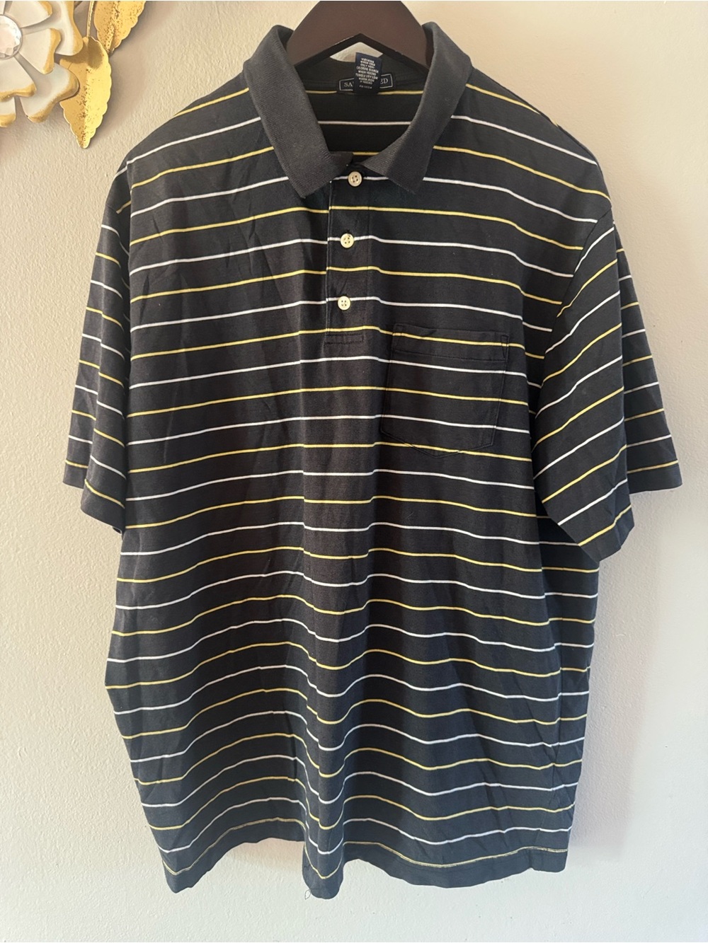 Saddlebred Black Polo with Yellow & White Stripes